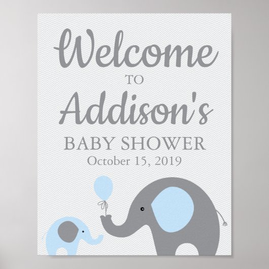 Blue Elephant Baby shower Welcome Sign Poster (Voorkant)