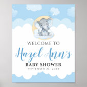 Blue Elephant Baby shower Welcome Sign Poster (Voorkant)