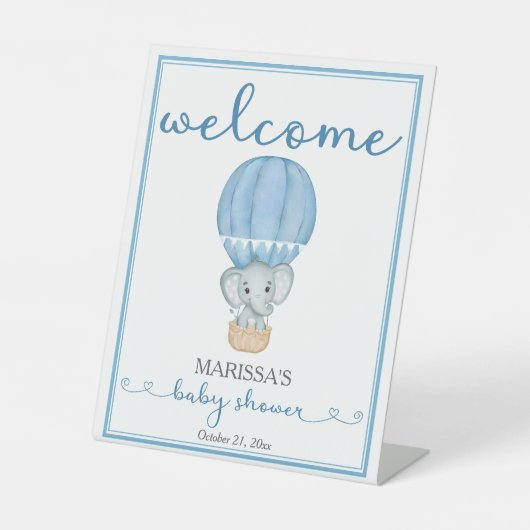 Blue Elephant Baby shower Welkom Reclamebord Met Voetstuk (Voorkant)