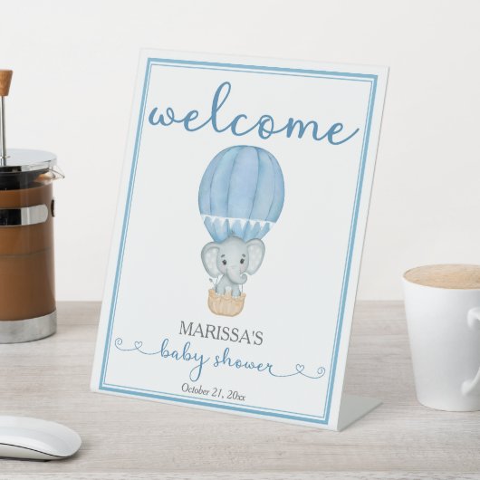 Blue Elephant Baby shower Welkom Reclamebord Met Voetstuk (Insitu)