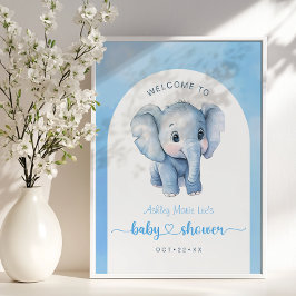 Blue Elephant Baby shower Welkomstbord – Watercolo Poster