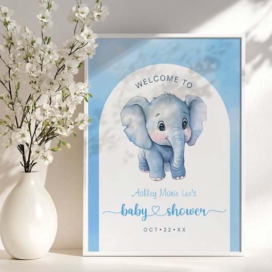 Blue Elephant Baby shower Welkomstbord – Watercolo Poster