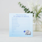 Blue Elephant Baby shower Words of Advice for Baby Advieskaart (Staand voorkant)