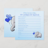 Blue Elephant Baby shower Words of Advice for Baby Advieskaart (Voorkant / Achterkant)