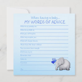 Blue Elephant Baby shower Words of Advice for Baby Advieskaart