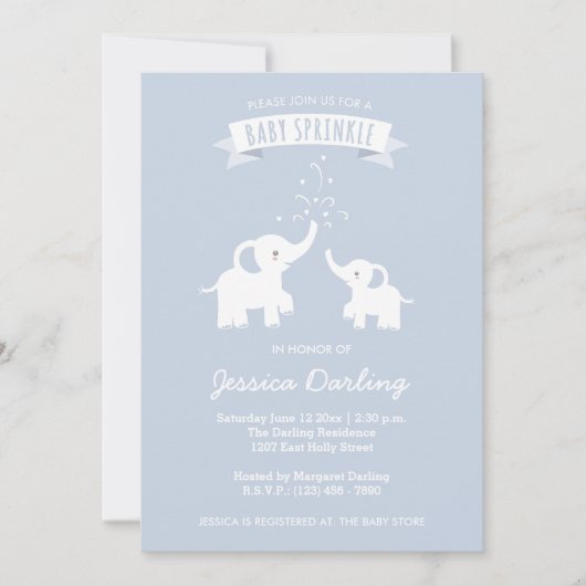 Blue Elephant Baby "Sprinkle" Shower Invitation Kaart (Voorkant)
