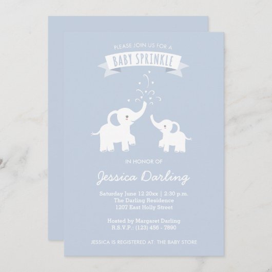 Blue Elephant Baby "Sprinkle" Shower Invitation Kaart (Voorkant / Achterkant)