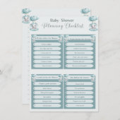 Blue Elephant ballon Baby Boy Shower Checlist Kaart (Voorkant / Achterkant)