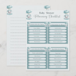 Blue Elephant ballon Baby Boy Shower Checlist Kaart