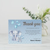 Blue Elephant & Balloon Baby shower Bedankkaart (Staand voorkant)