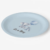 Blue Elephant & Balloon Baby shower Papieren Bordje (Gekanteld)