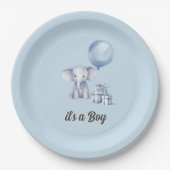 Blue Elephant & Balloon Baby shower Papieren Bordje (Voorkant)