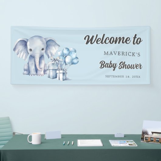 Blue Elephant & Balloon Baby shower Spandoek (Beurs)