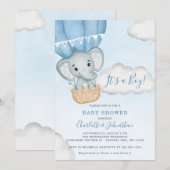 Blue Elephant Balloon Boy Baby shower Kaart (Voorkant / Achterkant)