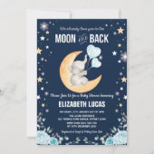Blue Elephant Balloon Moon & Back Boy Baby shower Kaart (Voorkant)
