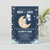 Blue Elephant Balloon Moon & Back Boy Baby shower Kaart (Staand voorkant)