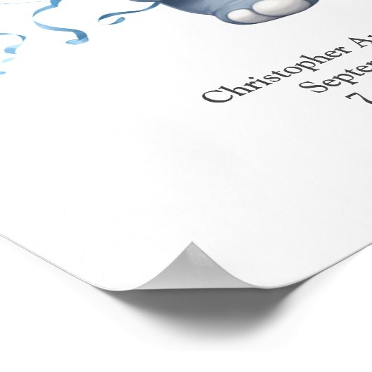 Blue Elephant Balloons Baby Geboorte Stats Kinderk Poster (Hoek)