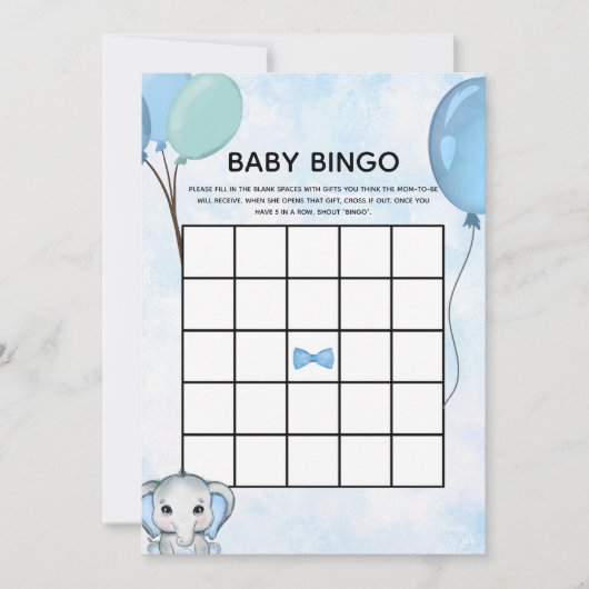 Blue Elephant Balloons Baby shower Baby Bingo Kaar Kaart (Voorkant)