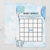 Blue Elephant Balloons Baby shower Baby Bingo Kaar Kaart (Voorkant / Achterkant)