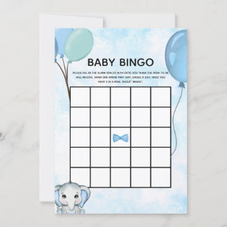 Blue Elephant Balloons Baby shower Baby Bingo Kaar Kaart