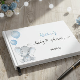 Blue Elephant Balloons Foil Baby Shower Guest Book Gastenboek