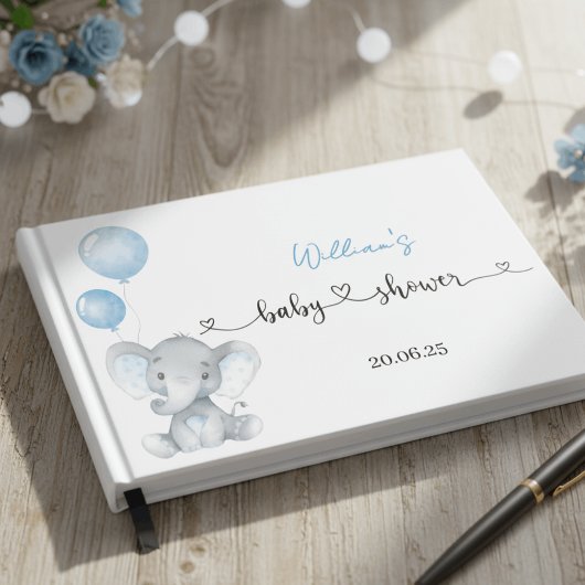 Blue Elephant Balloons Foil Baby Shower Guest Book Gastenboek