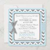 Blue Elephant Bird and Chevron Print Baptism Kaart (Achterkant)