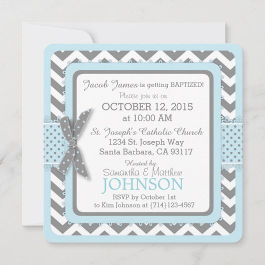 Blue Elephant Bird and Chevron Print Baptism Kaart (Achterkant)