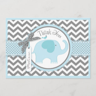 Blue Elephant Bird and Chevron Print Dank je Bedankkaart