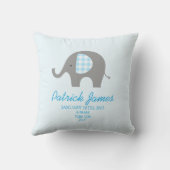 Blue Elephant Birth Stat Boy Baby Nursery Kussen (Achterkant)