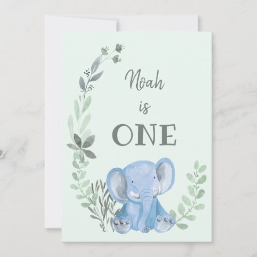 Blue Elephant Birthday Invitation Kaart (Voorkant)