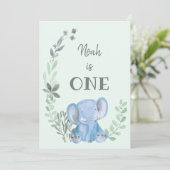 Blue Elephant Birthday Invitation Kaart (Staand voorkant)