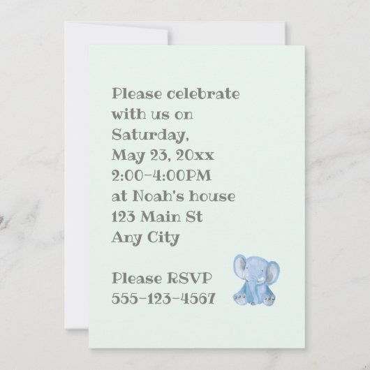 Blue Elephant Birthday Invitation Kaart (Achterkant)