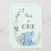 Blue Elephant Birthday Invitation Kaart (Voorkant / Achterkant)