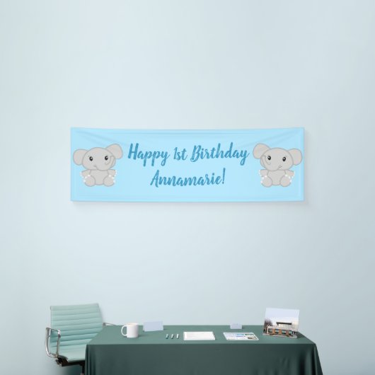 Blue Elephant Birthday Party Spandoek (Beurs)