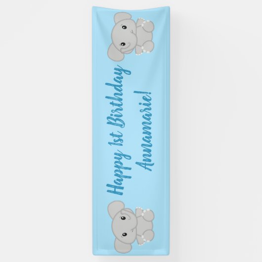 Blue Elephant Birthday Party Spandoek (Verticaal)
