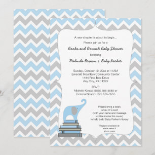 Blue Elephant Book Baby shower, boeken en brunch Kaart