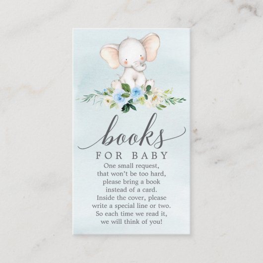 Blue Elephant Book Request Baby shower Card Informatiekaartje (Voorkant)