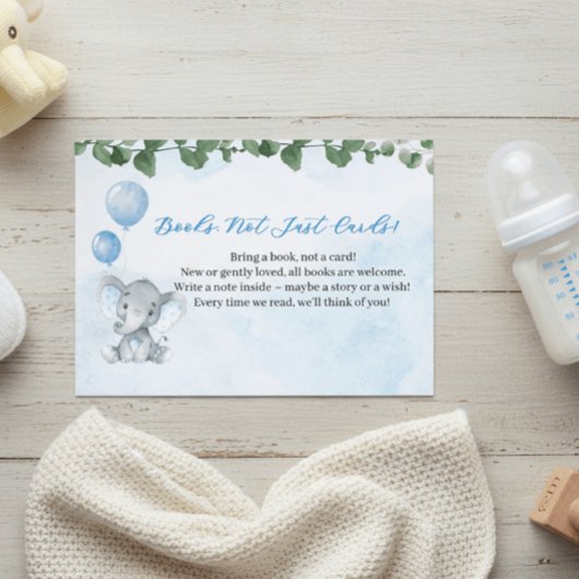 Blue Elephant Books for Baby Shower Card Informatiekaartje