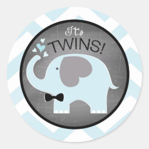 Blue Elephant Bow-stropdas Chevron-Baby shower Ronde Sticker
