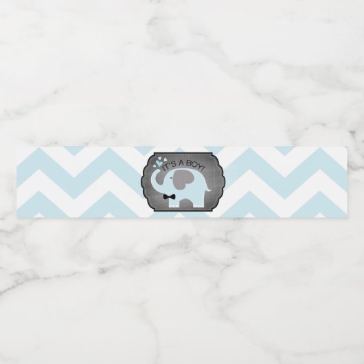 Blue Elephant Bow-stropdas Chevron-Baby shower Waterfles Etiket (Enkel label)