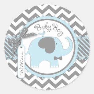 Blue Elephant Bow-stropdas Chevron Print Baby show Ronde Sticker