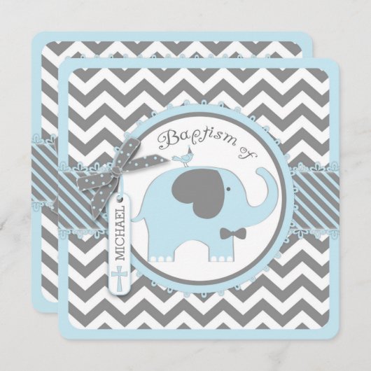Blue Elephant Bow Stropdas Chevron Print Baptisme Kaart (Voorkant / Achterkant)