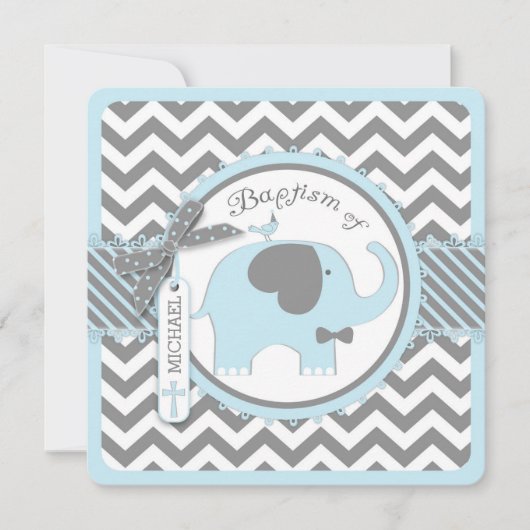 Blue Elephant Bow Stropdas Chevron Print Baptisme Kaart (Voorkant)