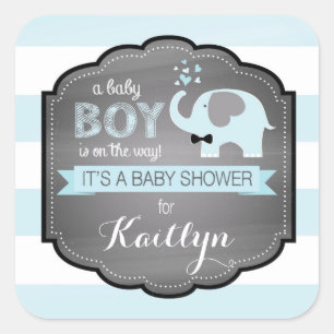 Blue Elephant Bow-stropdas Stripe Baby shower Vierkante Sticker