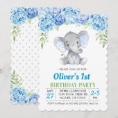 Blue Elephant Boy 1e eerste 2e verjaardag Kaart (Voorkant / Achterkant)