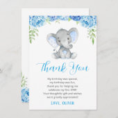Blue Elephant Boy 1st First Birthday Little Peanut Bedankkaart (Voorkant / Achterkant)