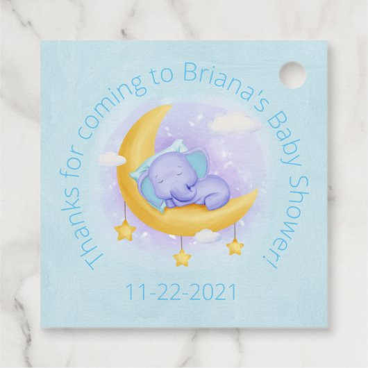 Blue Elephant Boy Baby shower Bedankjes Labels (Achterkant)