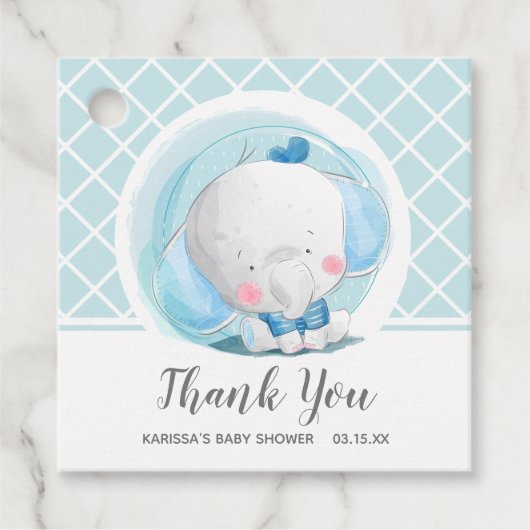 Blue Elephant Boy Baby shower Bedankjes Labels (Voorkant)