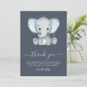 Blue Elephant Boy Baby shower Bedankkaart (Staand voorkant)